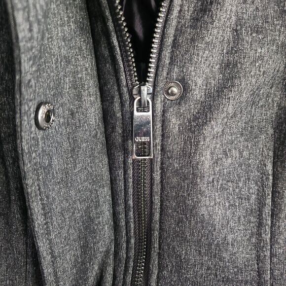 Guess Women Small Long Sleeve Black Gray Hood Trench Pea Coat Puffer Jacket FLAW - Picture 6 of 16